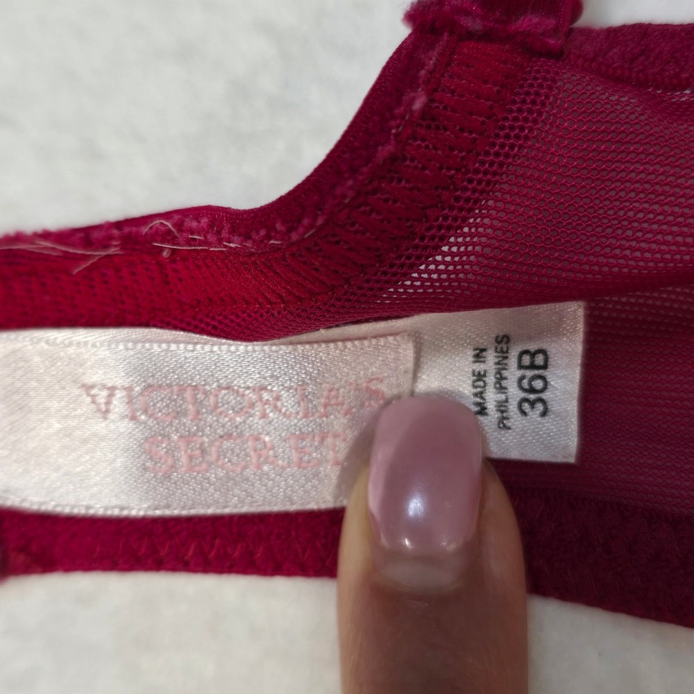 Victoria's Secret Wine Red Embroidered Unlined Underwire Demi Bra 36B - Picture 6 of 7